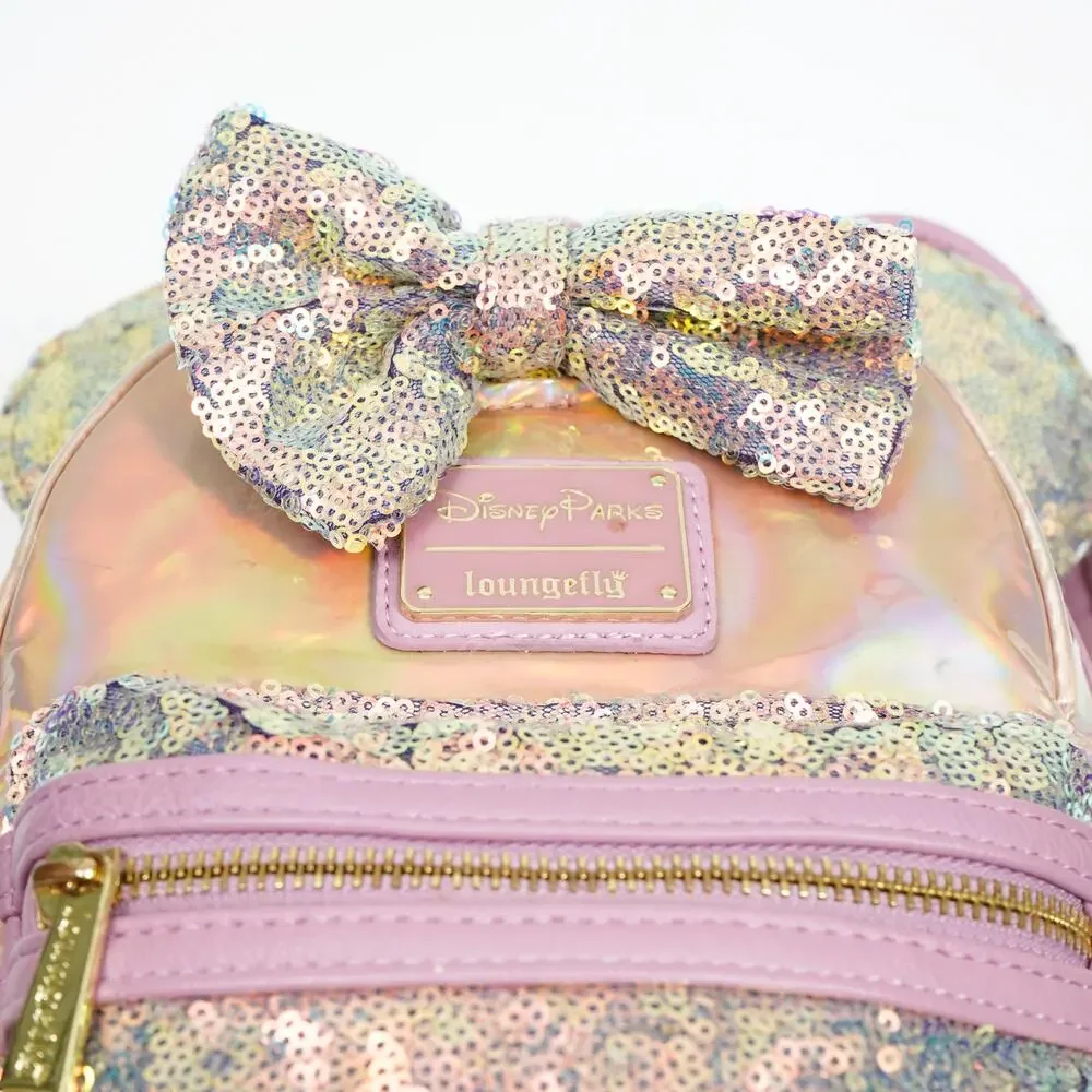 Disney Parks Loungefly Minnie Mouse Iridescent Sequin Mini Backpack Pink